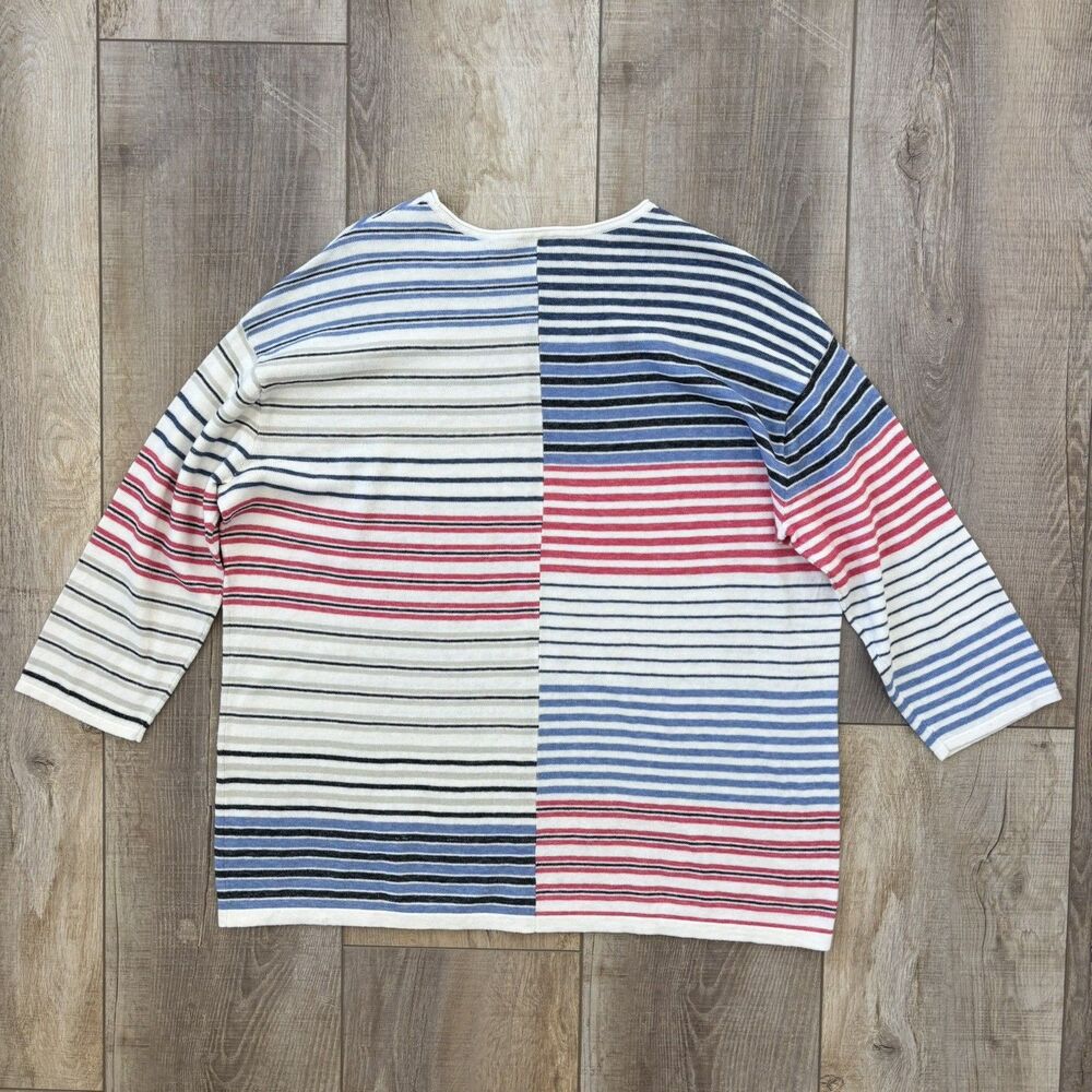 J.Jill Womens Striped Lightweight Sweater Size L Blue Red Coastal Classic USA - Picture 5 of 10